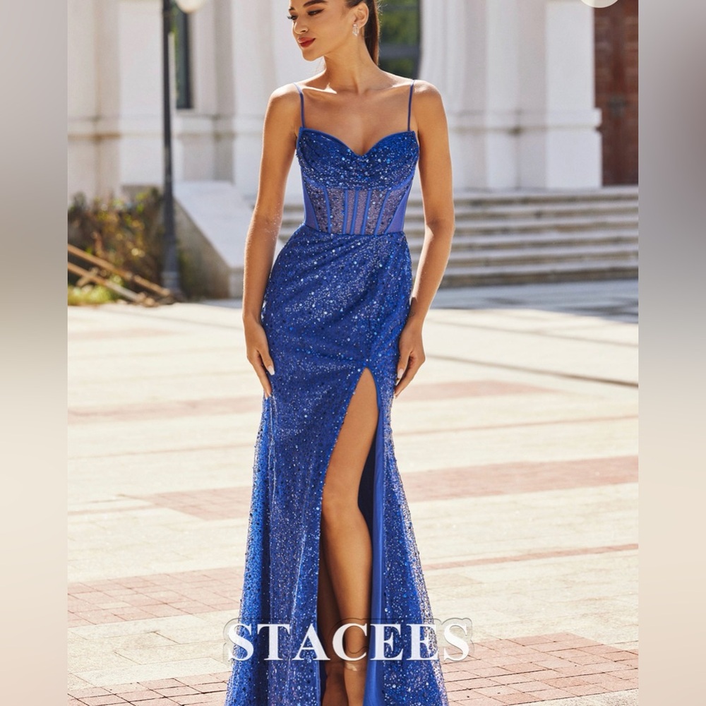 Stacees Royal Blue Sequin Evening Gown